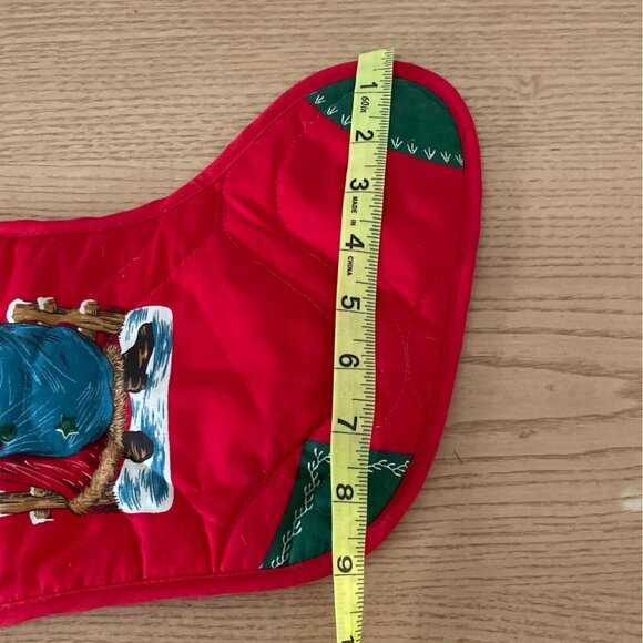 Vintage Quilted Christmas Stocking Santa w Sack of toys Handmade Holiday 13 Inch - Picture 6 of 6